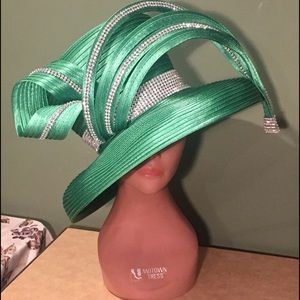 NEW CHARM NY GREEN WIDE BRIM HAT with RHINESTONES